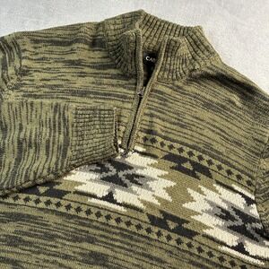 CARBON XL‎ Men's Olive Green Aztec Southwestern Pattern Quarter Zip Sweater